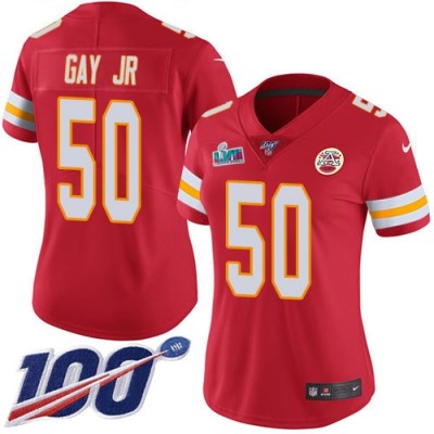 Nike Kansas City Chiefs #50 Willie Gay Jr. Red Team Color Super Bowl LVII Patch Women's Stitched NFL 100th Season Vapor Limited Jersey
